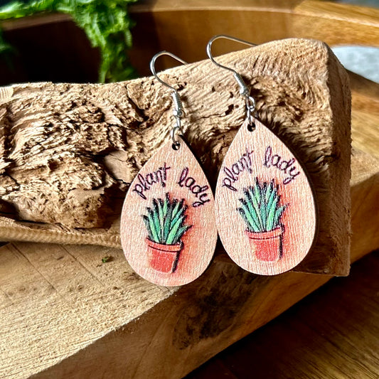 Wooden “Plant Lady” Earrings